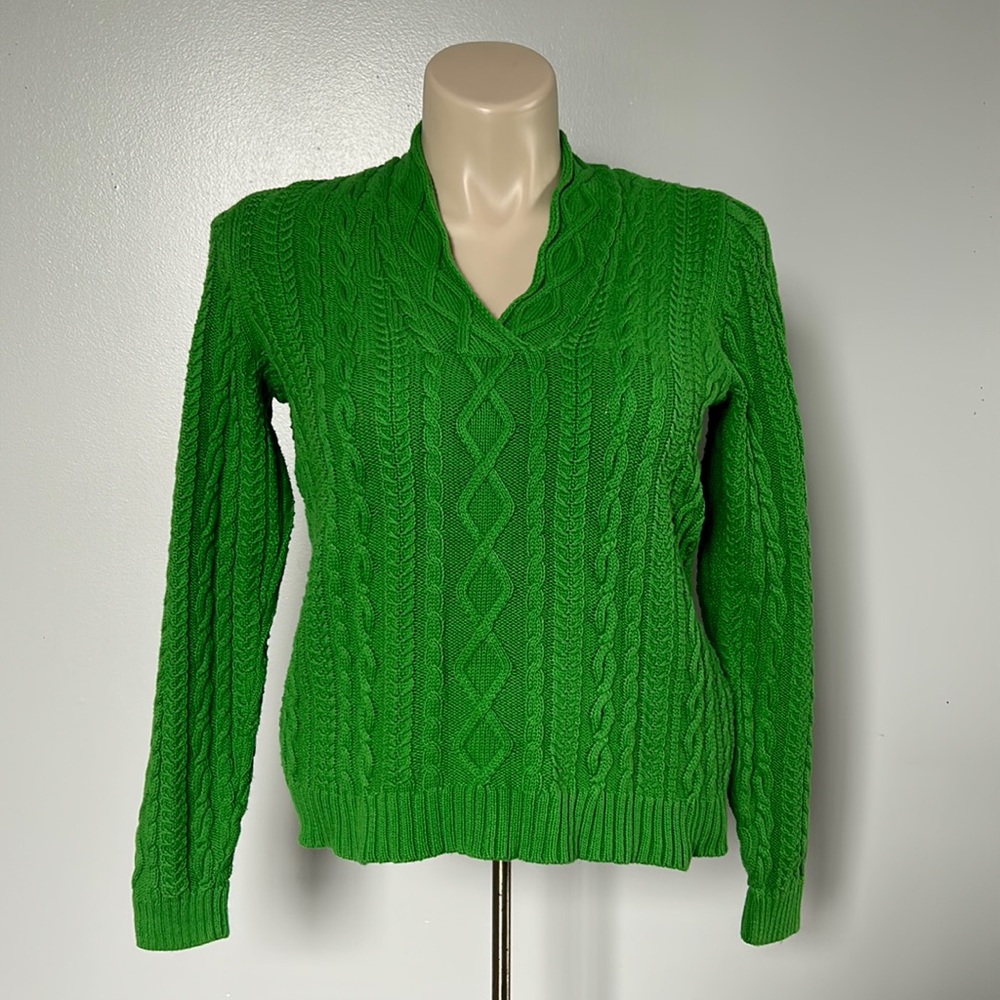 Chaps Green Cable Knit Cotton Sweater Sz L